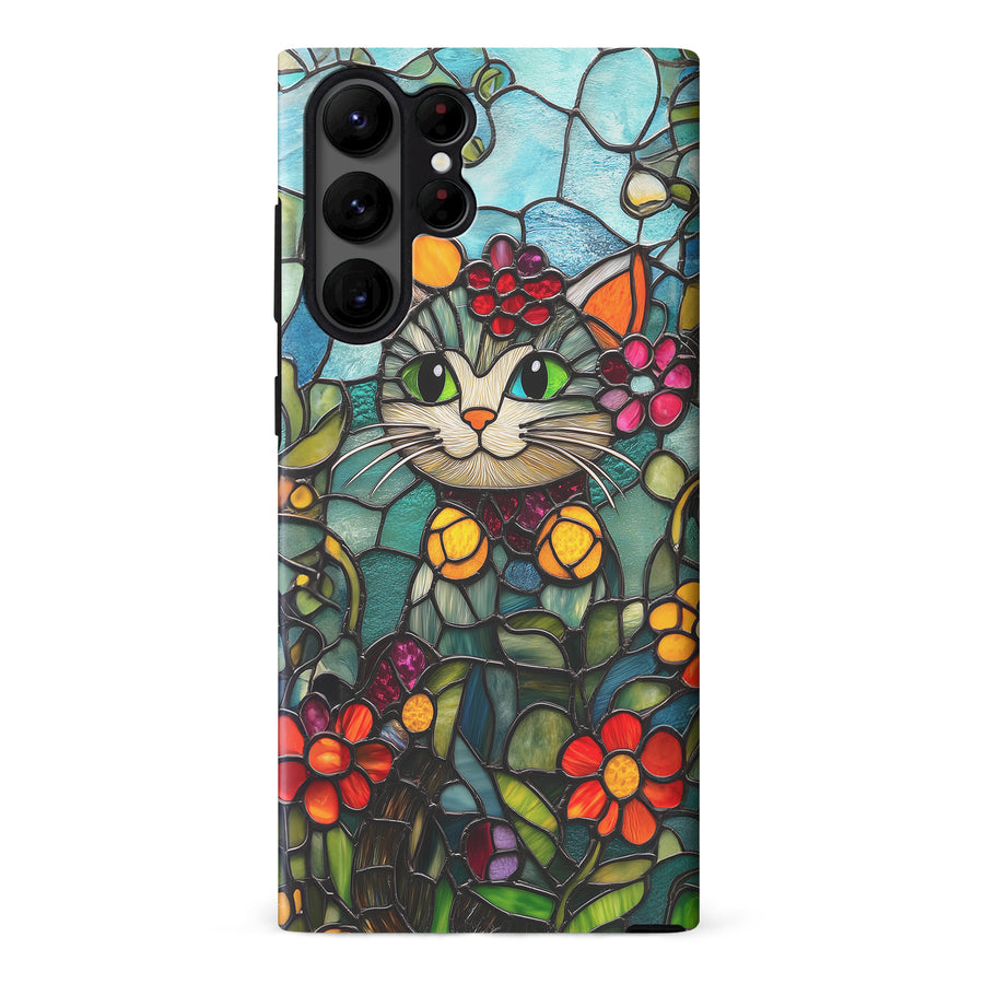 Samsung Galaxy S23 Ultra Smiling Lucky Cat Stained Glass Phone Case