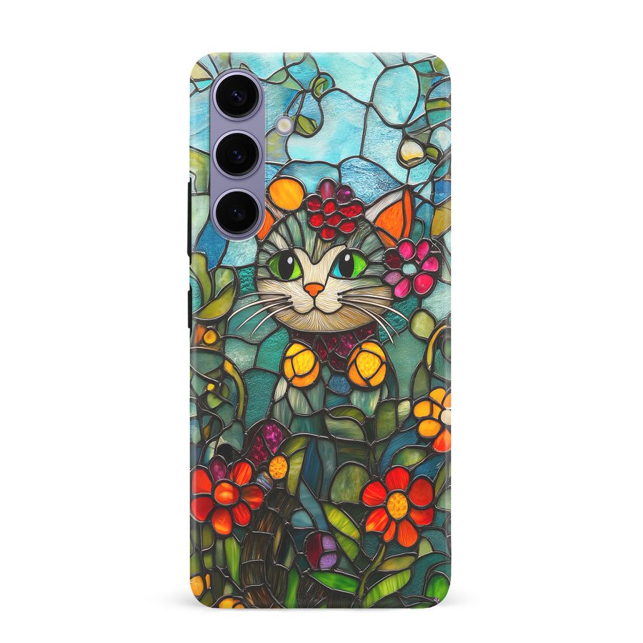 Samsung Galaxy S24 Plus Smiling Lucky Cat Stained Glass Phone Case