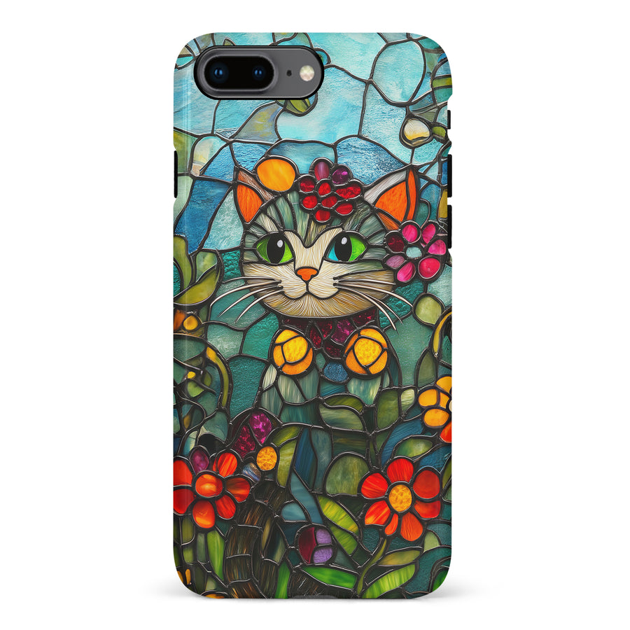 iPhone 8 Plus Smiling Lucky Cat Stained Glass Phone Case