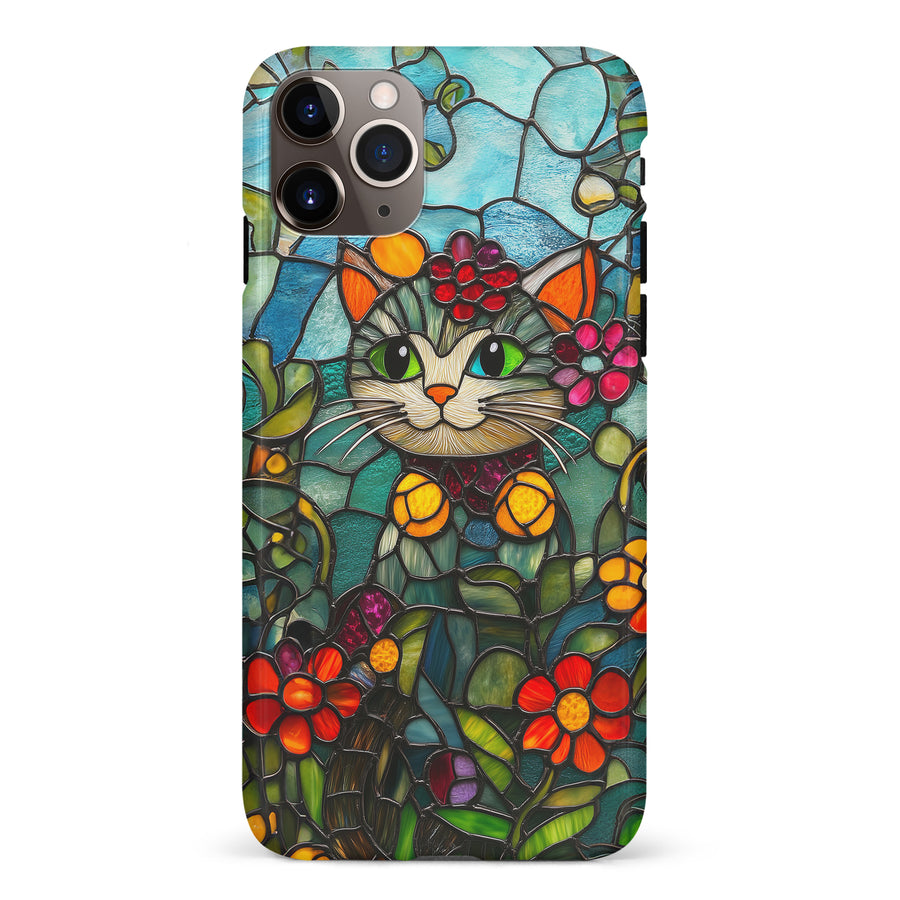 iPhone 11 Pro Max Smiling Lucky Cat Stained Glass Phone Case