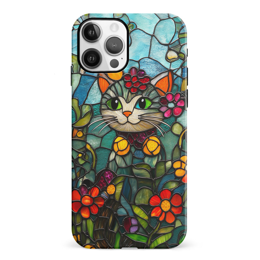 iPhone 12 Smiling Lucky Cat Stained Glass Phone Case