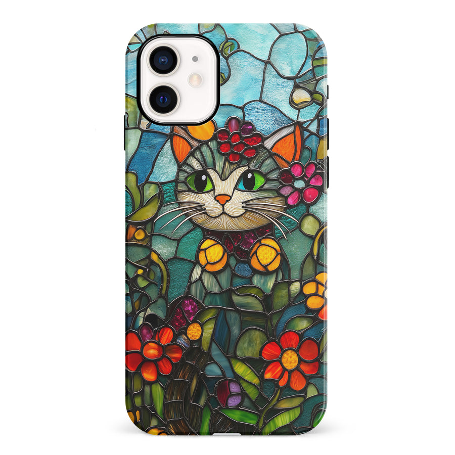 iPhone 12 Mini Smiling Lucky Cat Stained Glass Phone Case