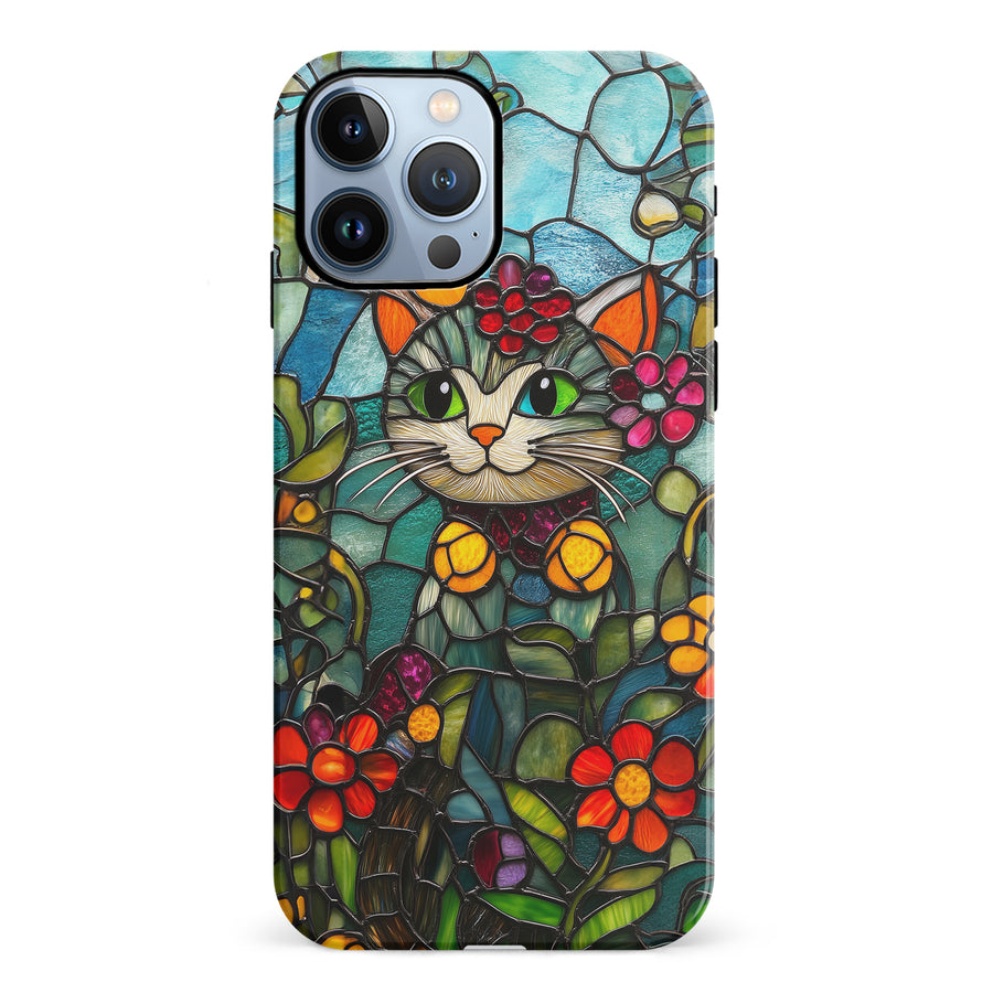 Smiling Lucky Cat Stained Glass Phone Case