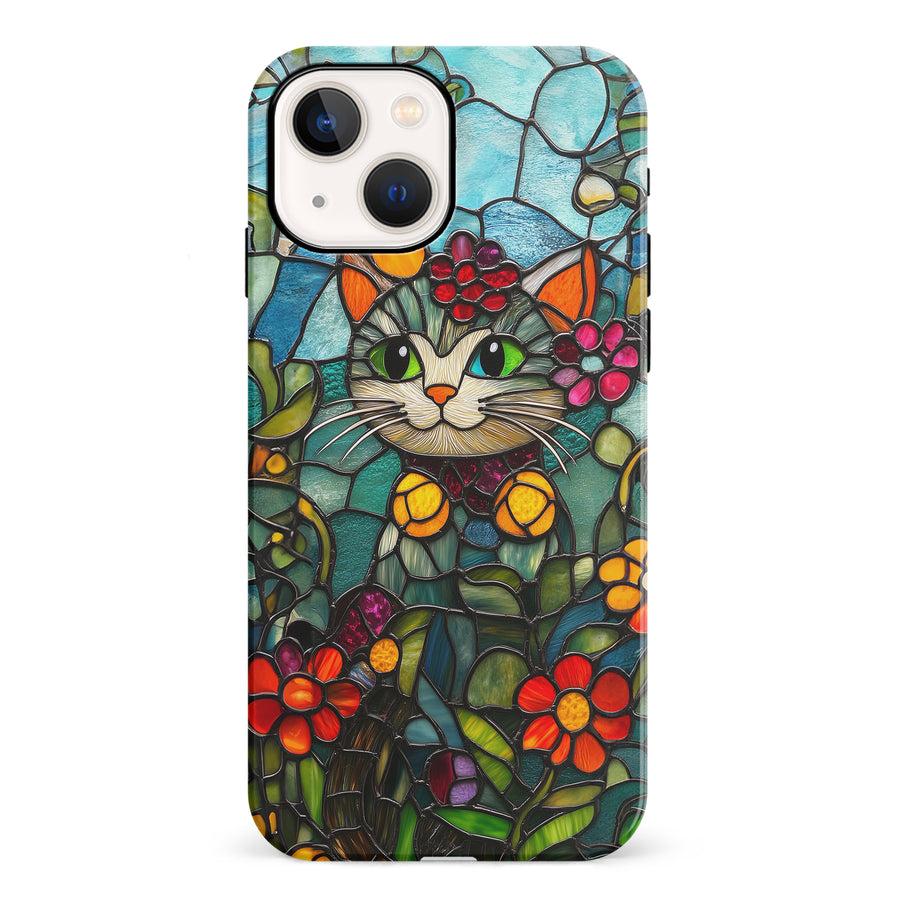 iPhone 13 Smiling Lucky Cat Stained Glass Phone Case