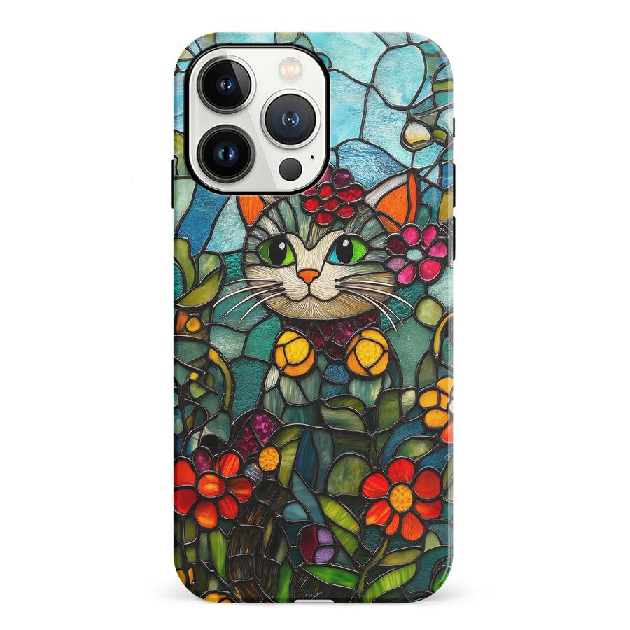 iPhone 13 Pro Smiling Lucky Cat Stained Glass Phone Case