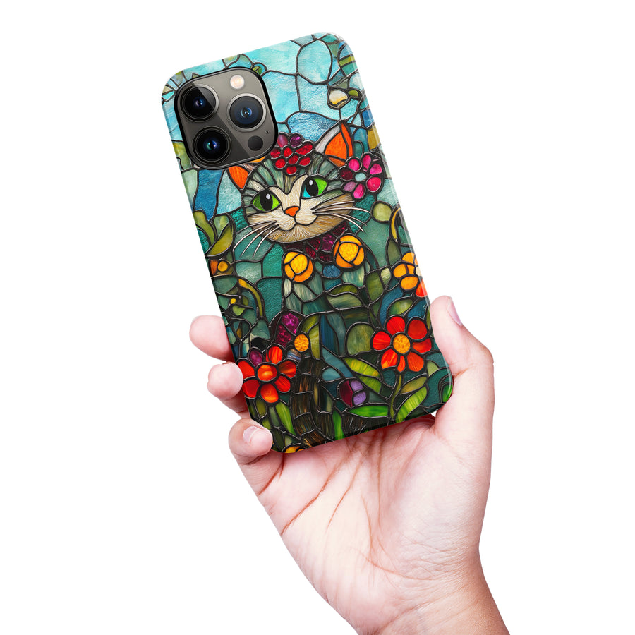 iPhone 13 Pro Max Smiling Lucky Cat Stained Glass Phone Case