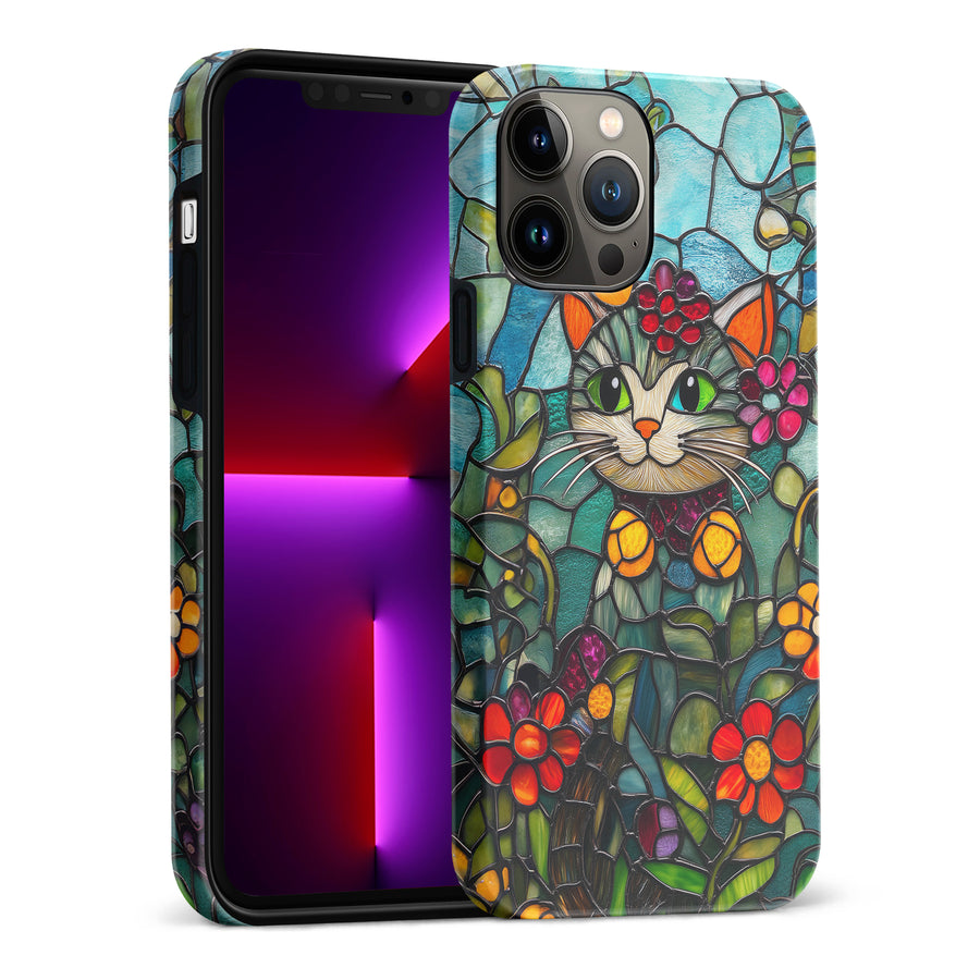 iPhone 13 Pro Max Smiling Lucky Cat Stained Glass Phone Case