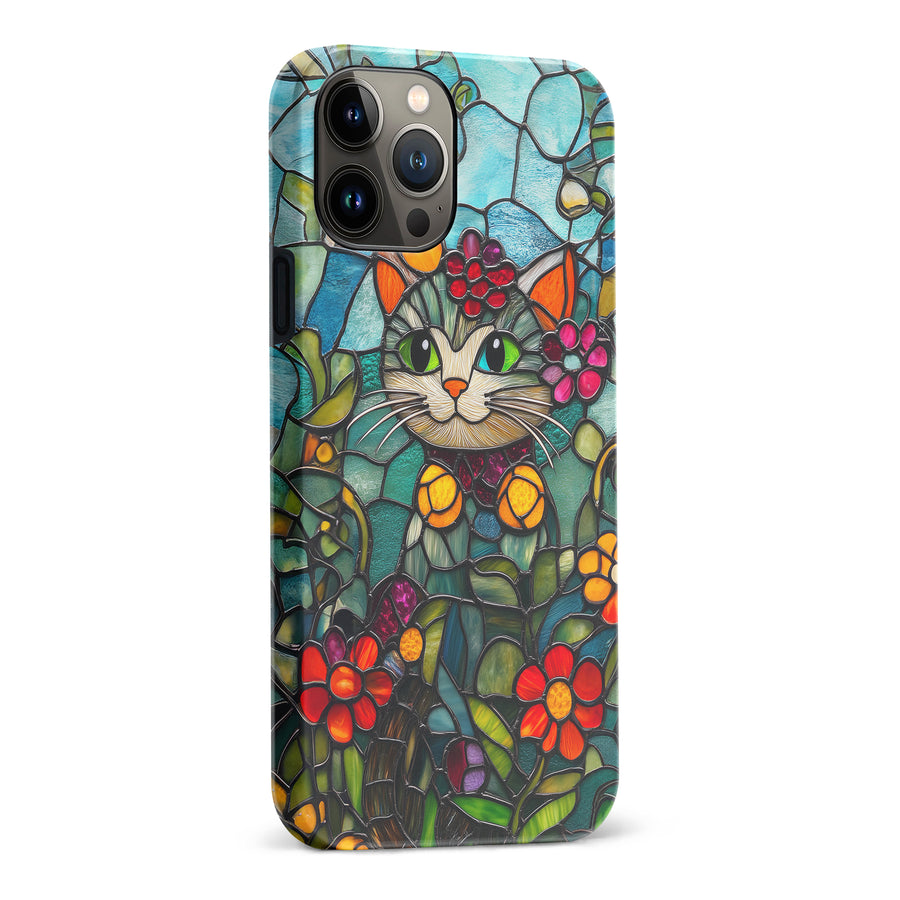 iPhone 13 Pro Max Smiling Lucky Cat Stained Glass Phone Case