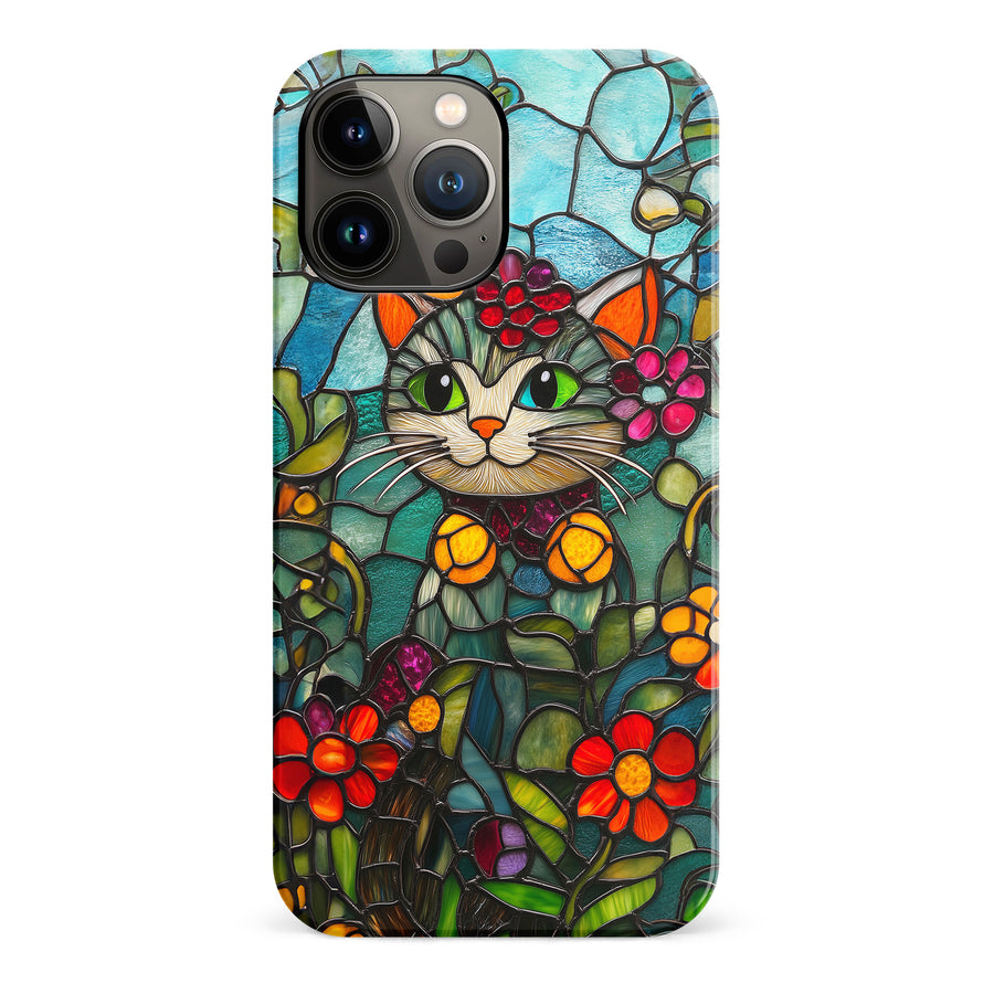 iPhone 13 Pro Max Smiling Lucky Cat Stained Glass Phone Case