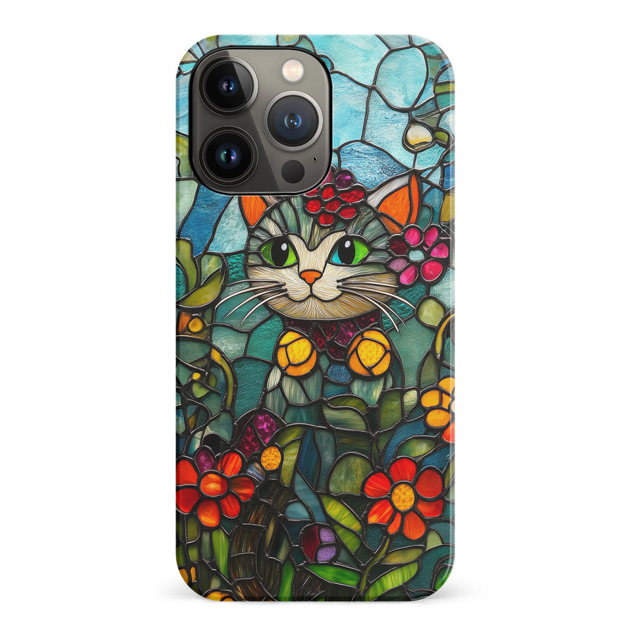 iPhone 14 Pro Smiling Lucky Cat Stained Glass Phone Case