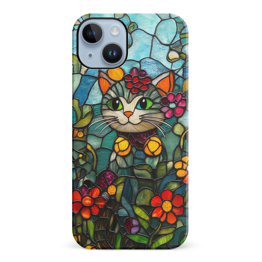 iPhone 14 Plus Smiling Lucky Cat Stained Glass Phone Case