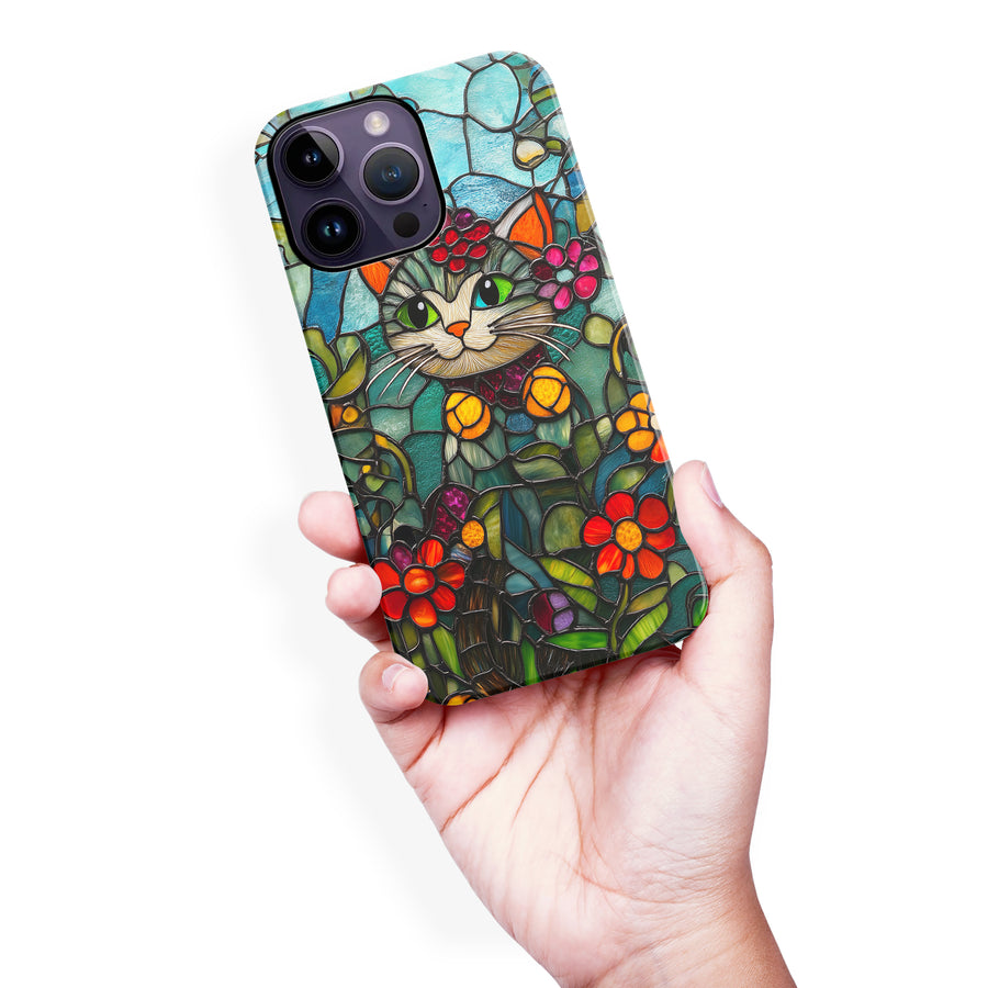 iPhone 14 Pro Max Smiling Lucky Cat Stained Glass Phone Case