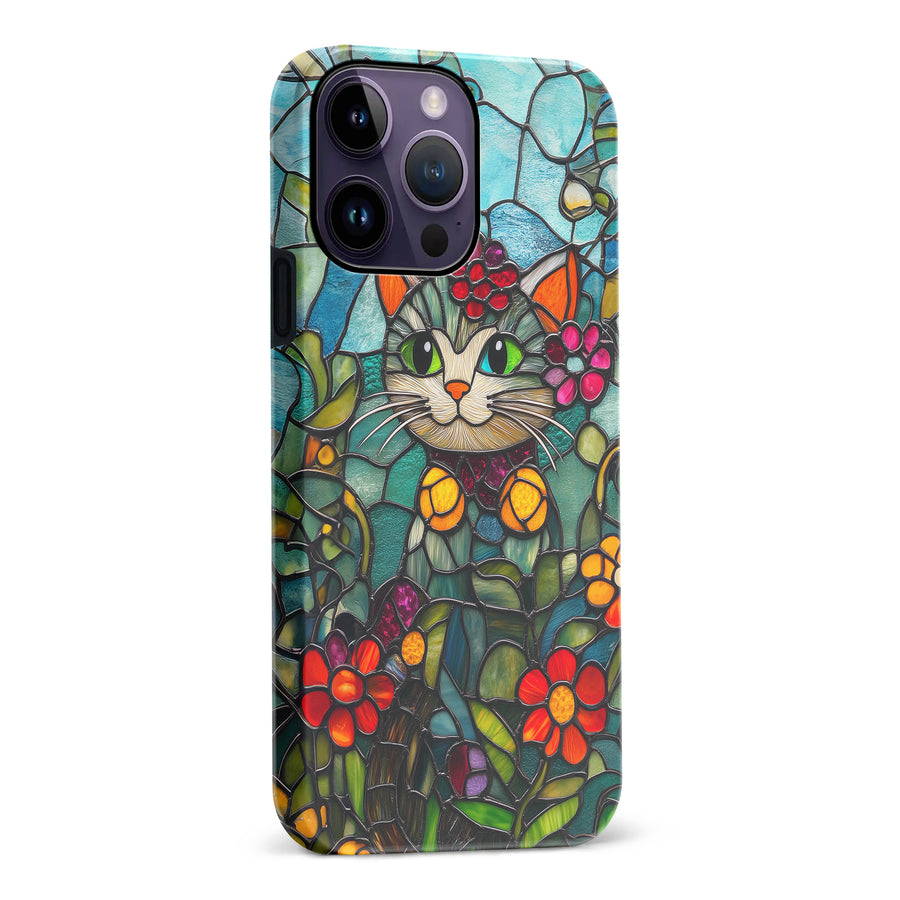 iPhone 14 Pro Max Smiling Lucky Cat Stained Glass Phone Case