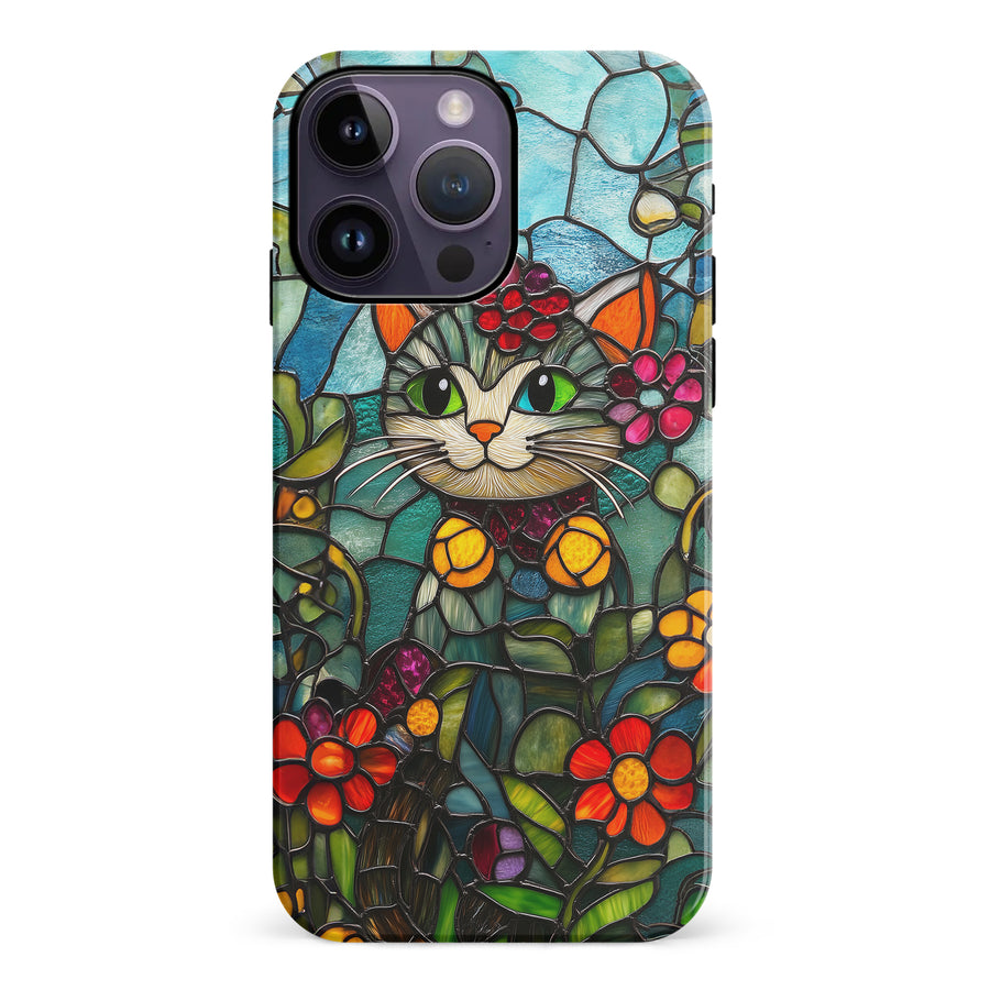 iPhone 14 Pro Max Smiling Lucky Cat Stained Glass Phone Case