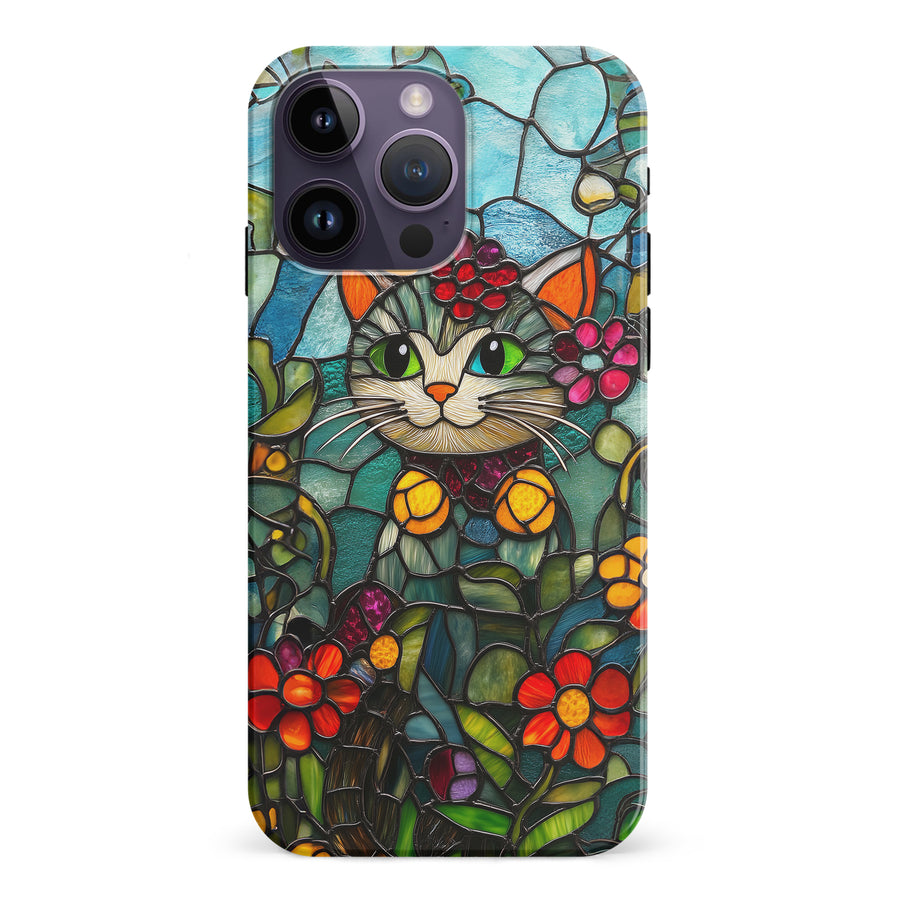 iPhone 15 Pro Smiling Lucky Cat Stained Glass Phone Case