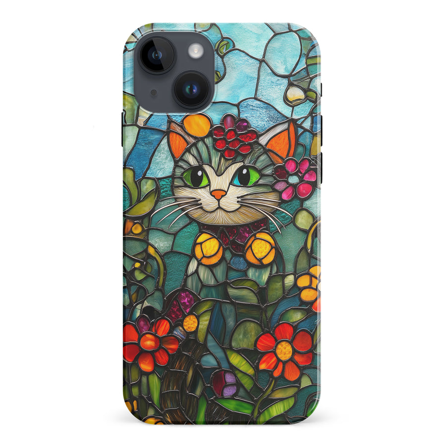 iPhone 15 Plus Smiling Lucky Cat Stained Glass Phone Case