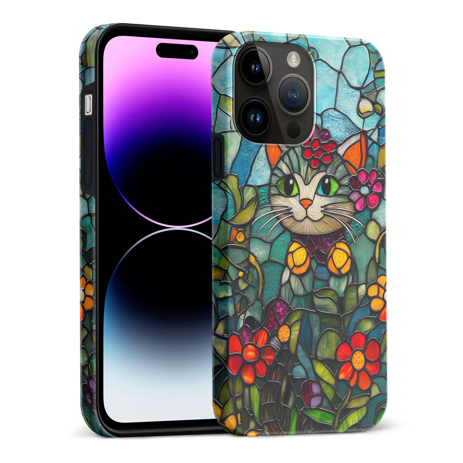 Smiling Lucky Cat Stained Glass Phone Case