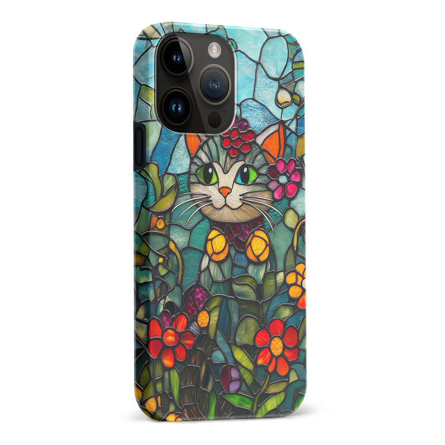 iPhone 15 Pro Max Smiling Lucky Cat Stained Glass Phone Case