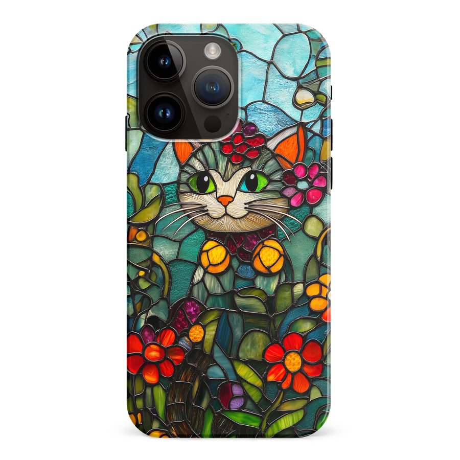 iPhone 15 Pro Max Smiling Lucky Cat Stained Glass Phone Case