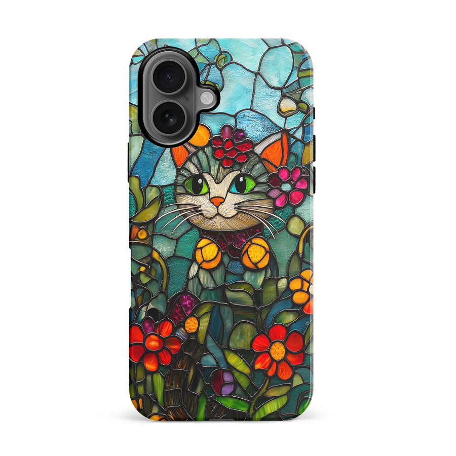 Smiling Lucky Cat Stained Glass Phone Case