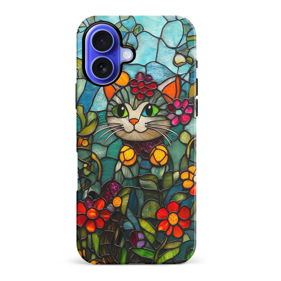 iPhone 16 Plus Smiling Lucky Cat Stained Glass Phone Case