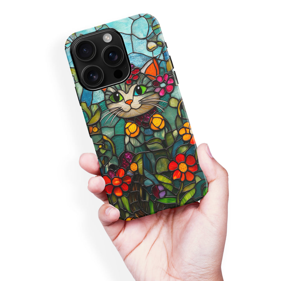 iPhone 16 Pro Max Smiling Lucky Cat Stained Glass Phone Case