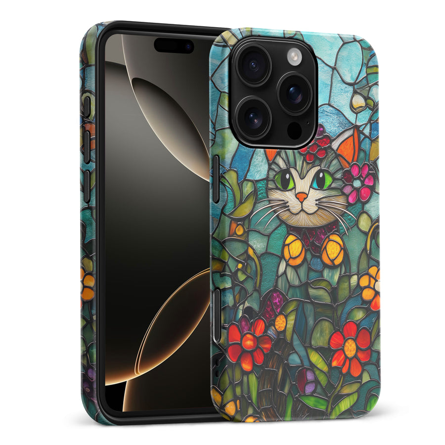 iPhone 16 Pro Max Smiling Lucky Cat Stained Glass Phone Case