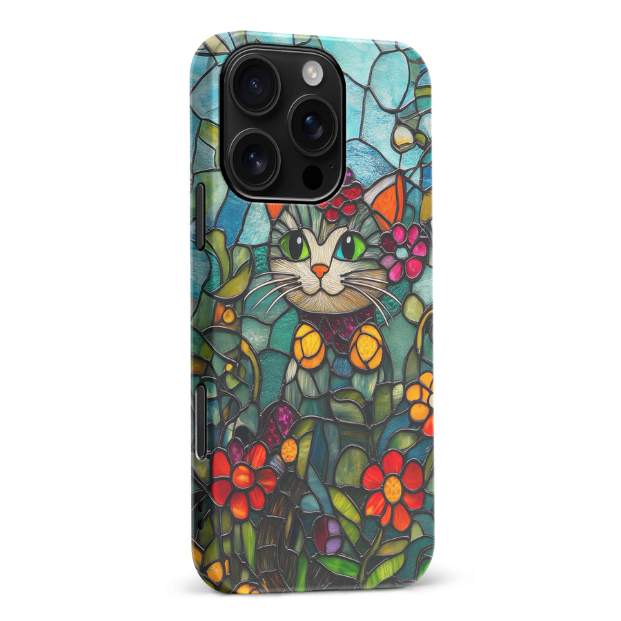 iPhone 16 Pro Max Smiling Lucky Cat Stained Glass Phone Case