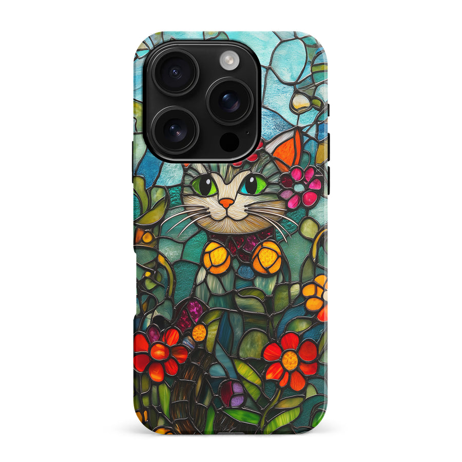 iPhone 16 Pro Max Smiling Lucky Cat Stained Glass Phone Case