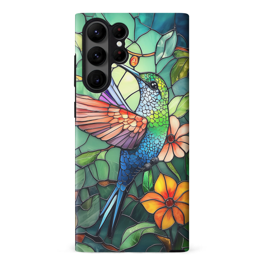 Samsung Galaxy S23 Ultra Hummingbird Stained Glass Phone Case