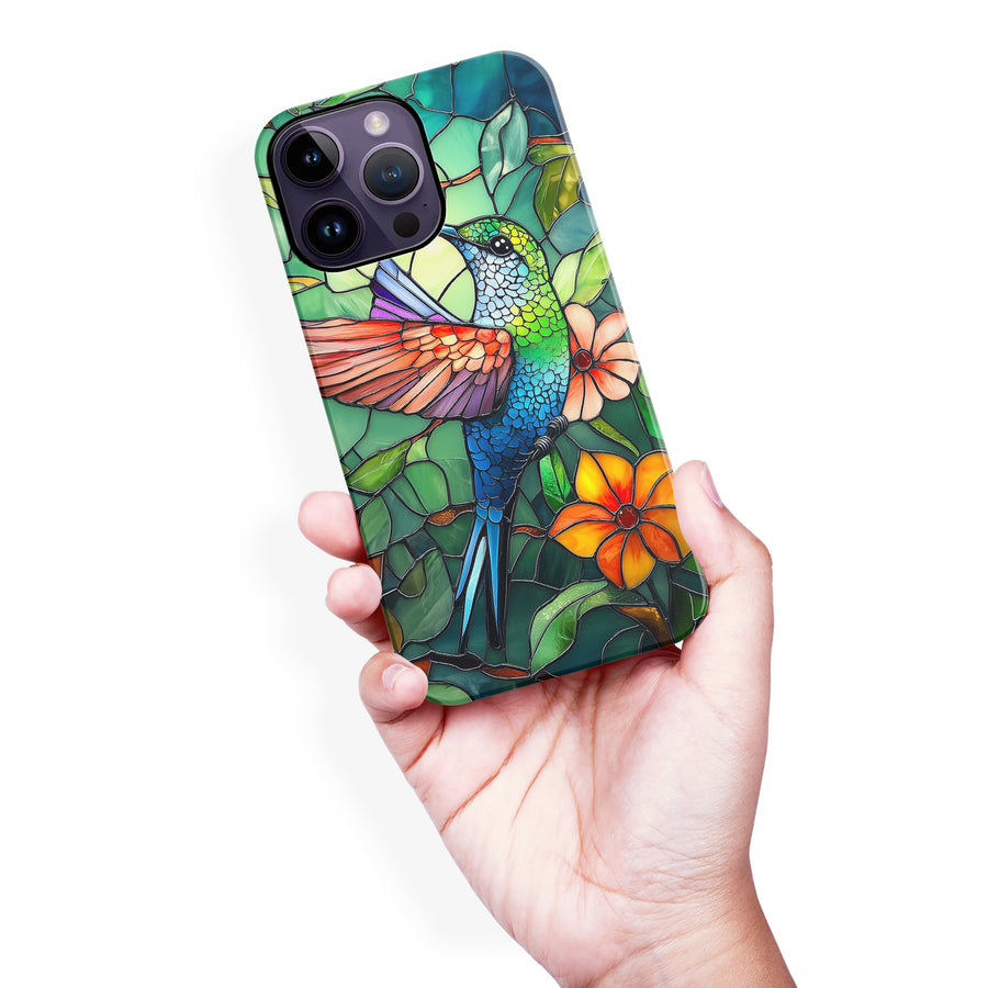 iPhone 14 Pro Max Hummingbird Stained Glass Phone Case