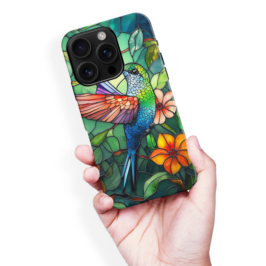 iPhone 16 Pro Max Hummingbird Stained Glass Phone Case