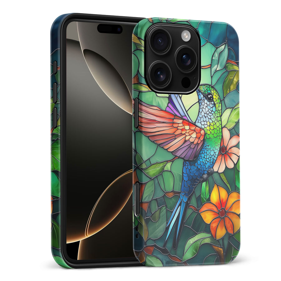 iPhone 16 Pro Max Hummingbird Stained Glass Phone Case