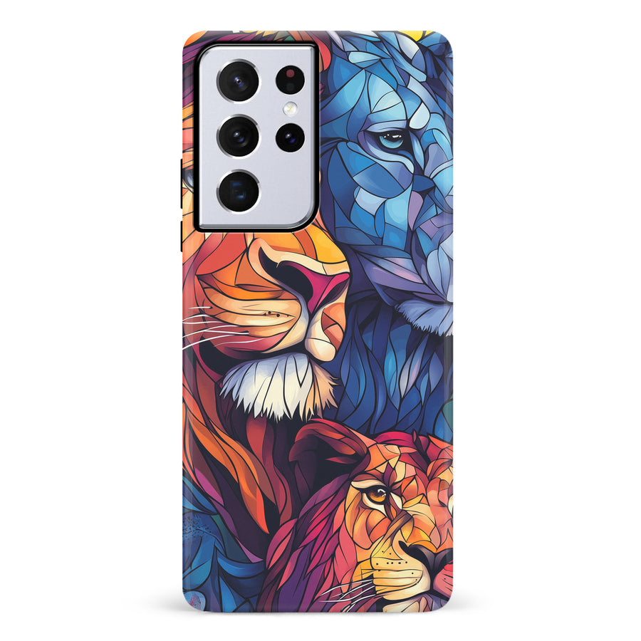 Samsung Galaxy S21 Ultra Majestic Lion Stained Glass Phone Case