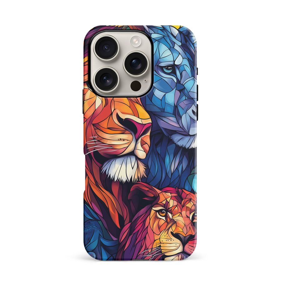 iPhone 16 Pro Majestic Lion Stained Glass Phone Case