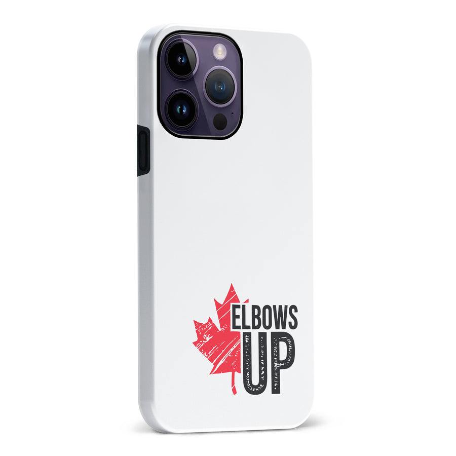iPhone 14 Pro Max Elbows Up Canada Phone Case - White
