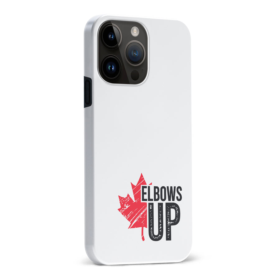 iPhone 15 Pro Max Elbows Up Canada Phone Case - White