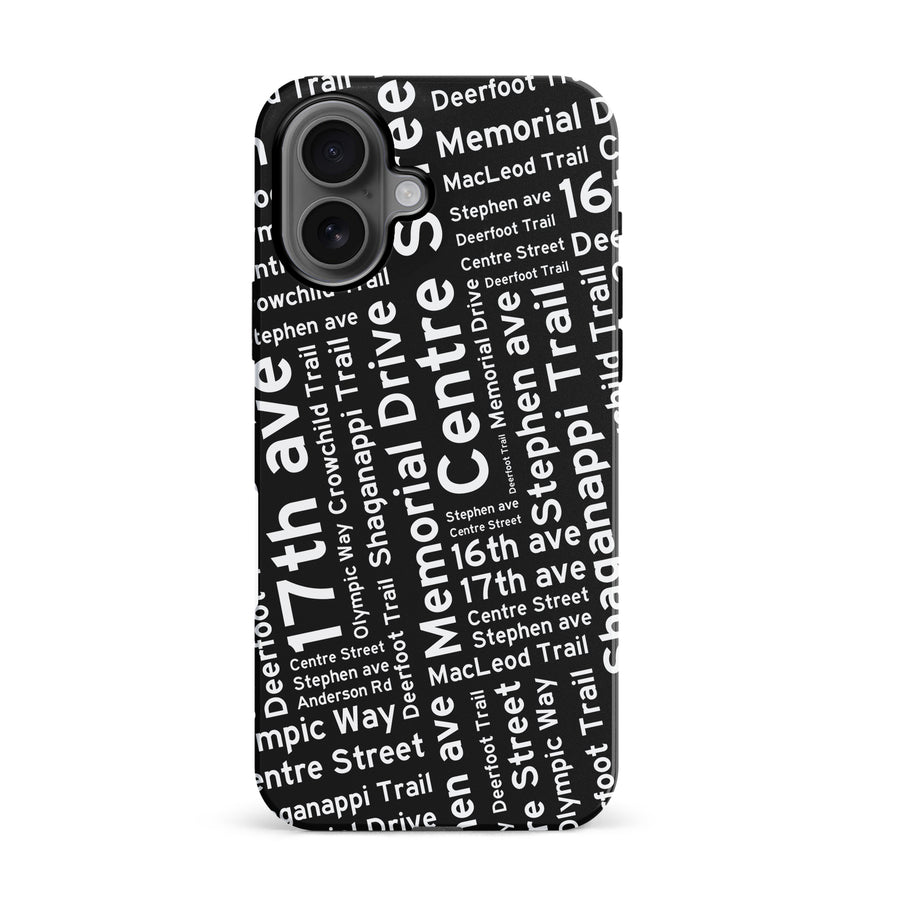 iPhone 16 Calgary Street Names Canadiana Phone Case - Black