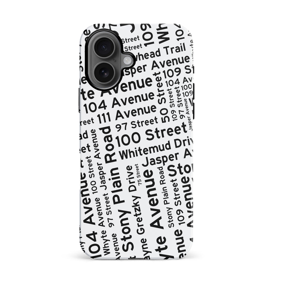 iPhone 16 Edmonton Street Names Canadiana Phone Case - White