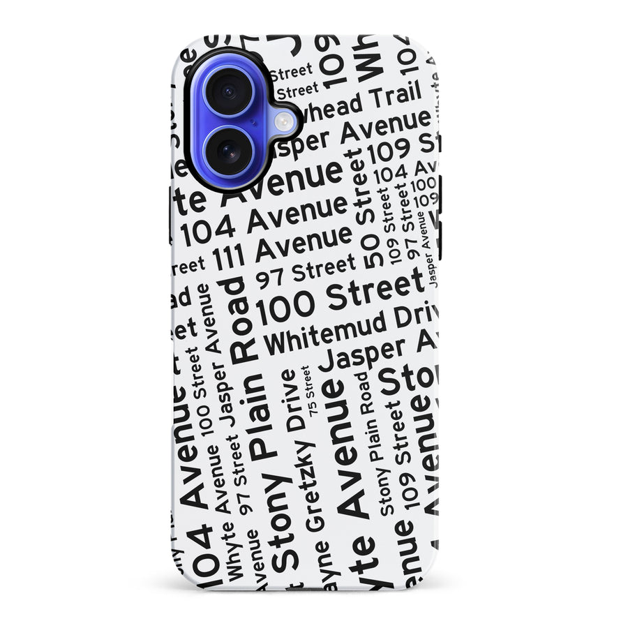 iPhone 16 Plus Edmonton Street Names Canadiana Phone Case - White