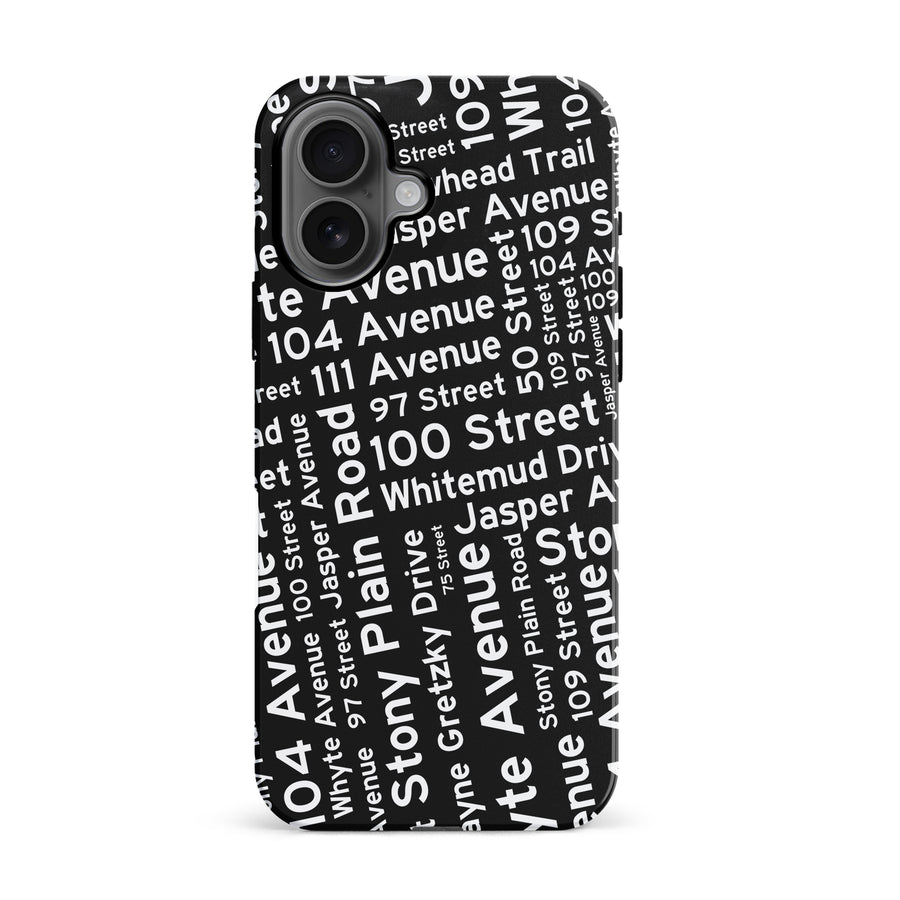 iPhone 16 Edmonton Street Names Canadiana Phone Case - Black