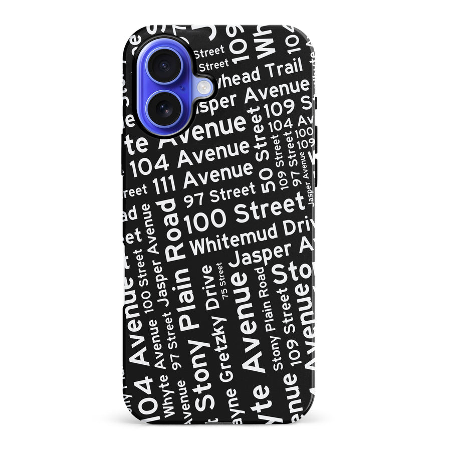 iPhone 16 Plus Edmonton Street Names Canadiana Phone Case - Black