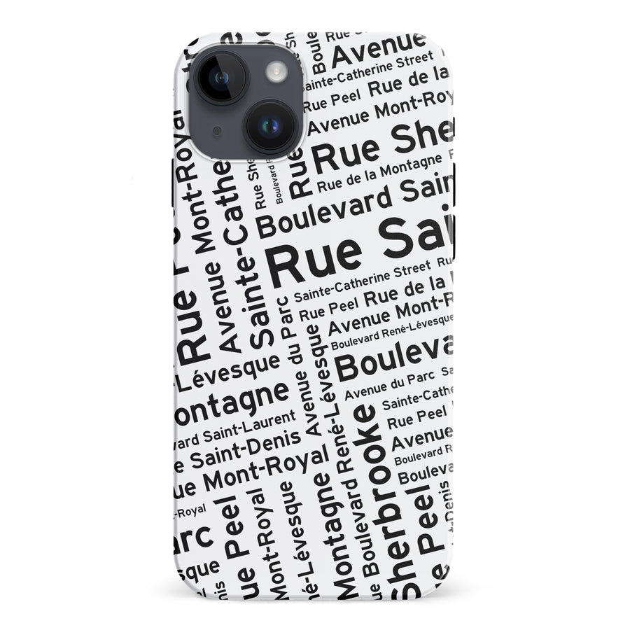 iPhone 15 Plus Montreal Street Names Canadiana Phone Case - White
