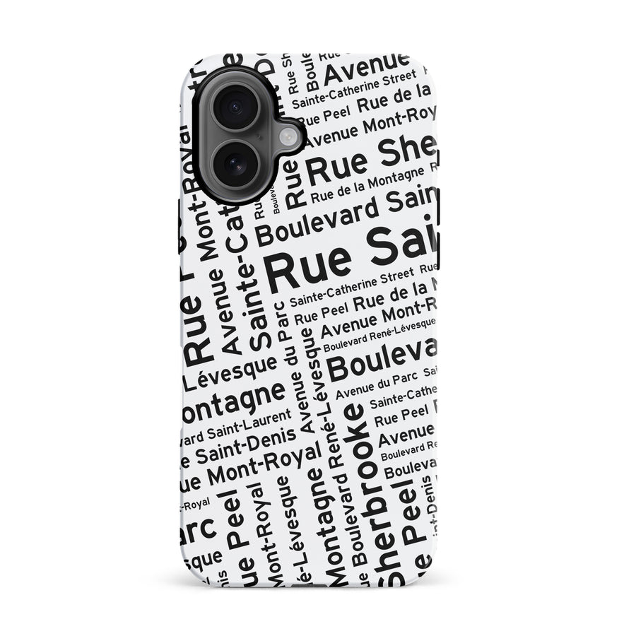 iPhone 16 Montreal Street Names Canadiana Phone Case - White