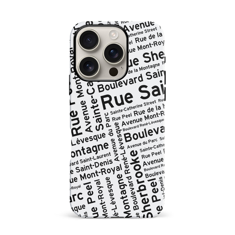 iPhone 16 Pro Montreal Street Names Canadiana Phone Case - White