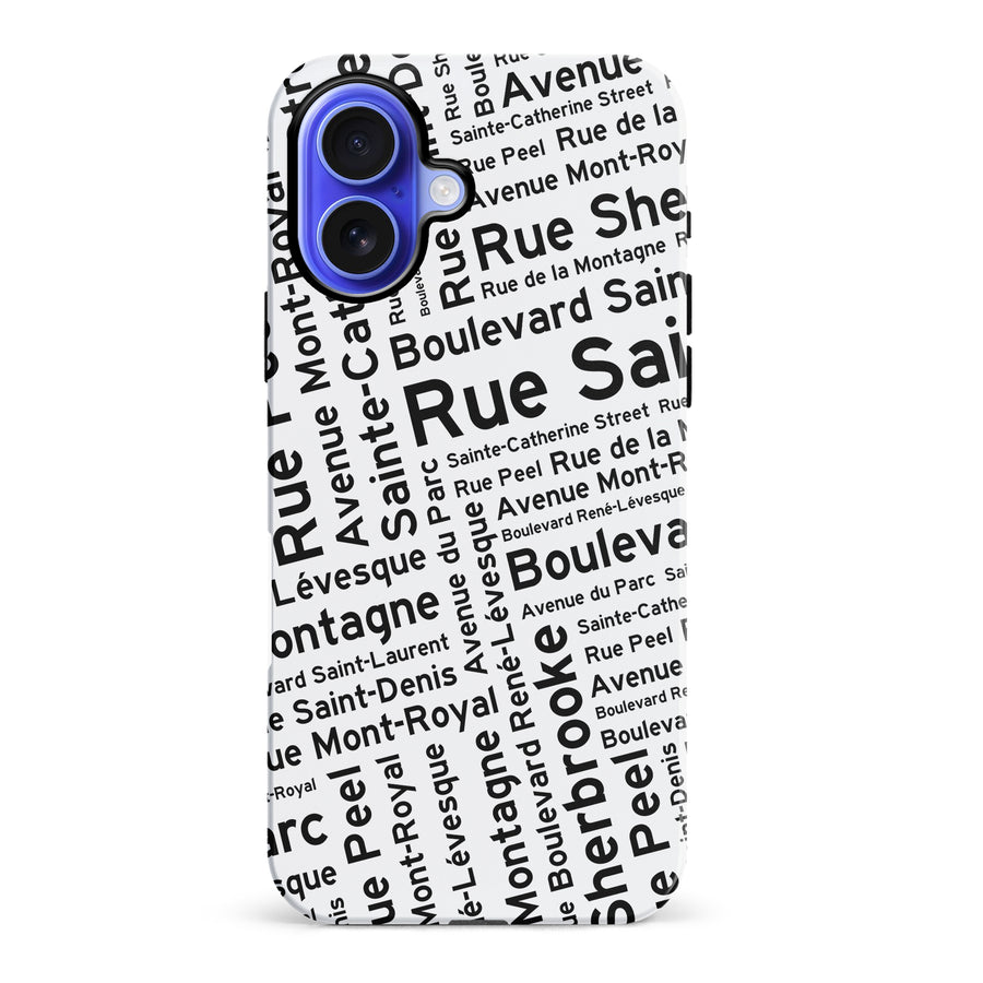 iPhone 16 Plus Montreal Street Names Canadiana Phone Case - White