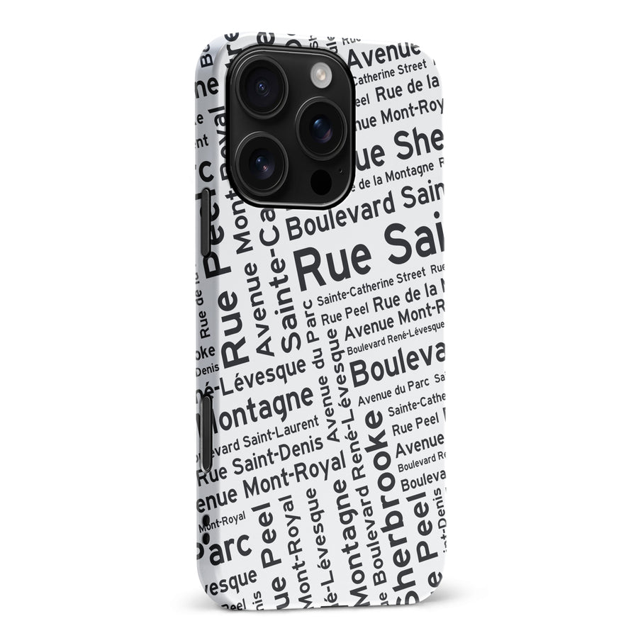 iPhone 16 Pro Max Montreal Street Names Canadiana Phone Case - White