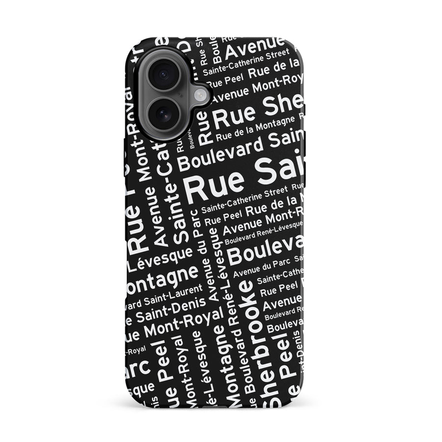 iPhone 16 Montreal Street Names Canadiana Phone Case - Black