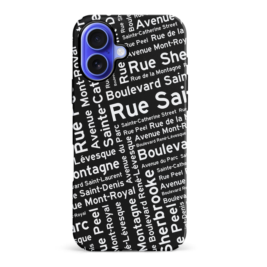 iPhone 16 Plus Montreal Street Names Canadiana Phone Case - Black