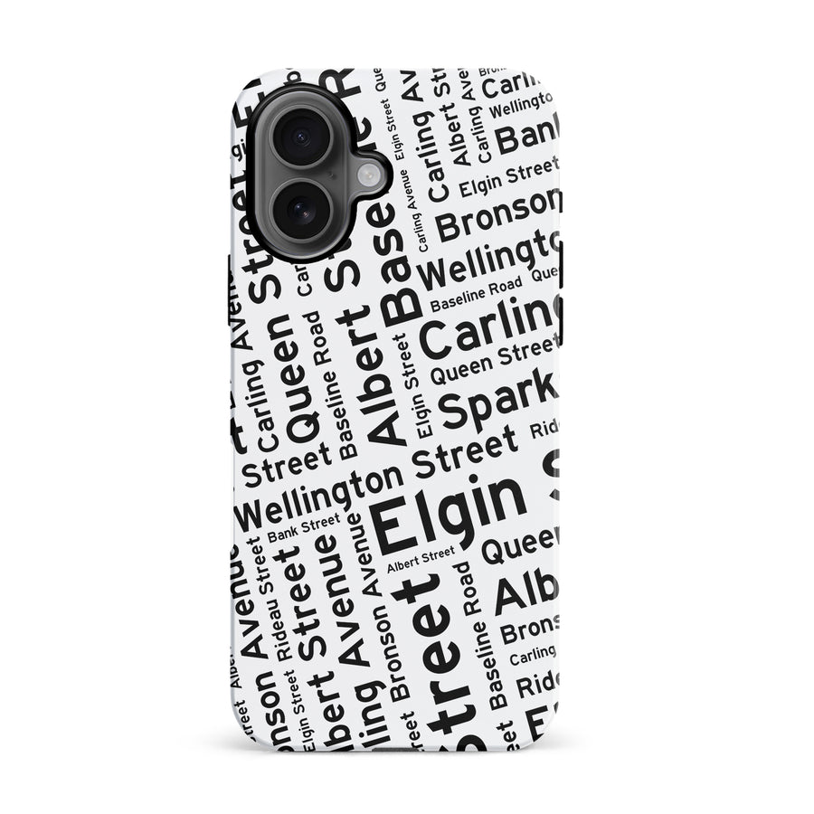 iPhone 16 Ottawa Street Names Canadiana Phone Case - White